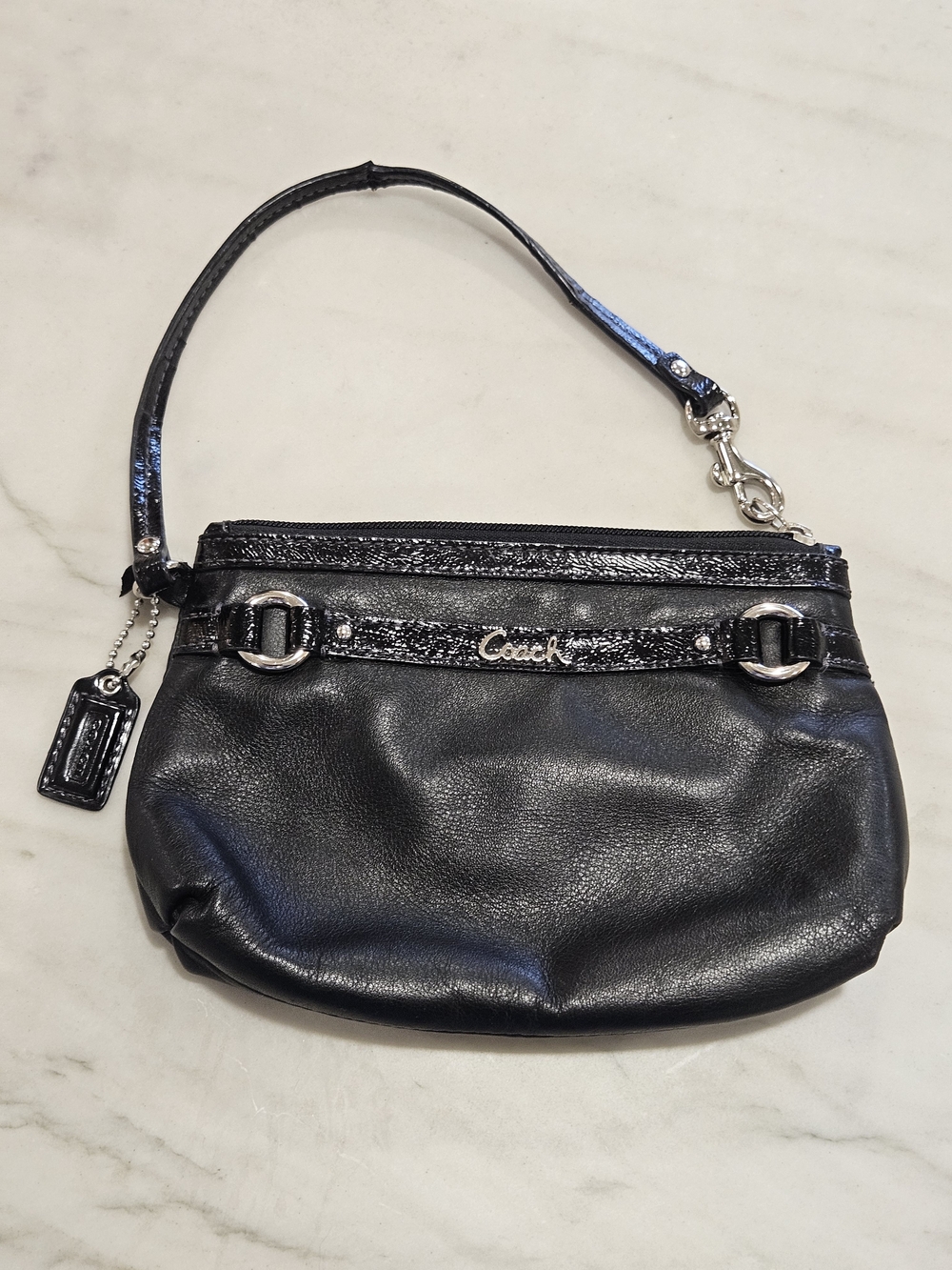 Coach Ashley Black Leather Large Wristlet Mini Shoulder Bag Silver Hardware